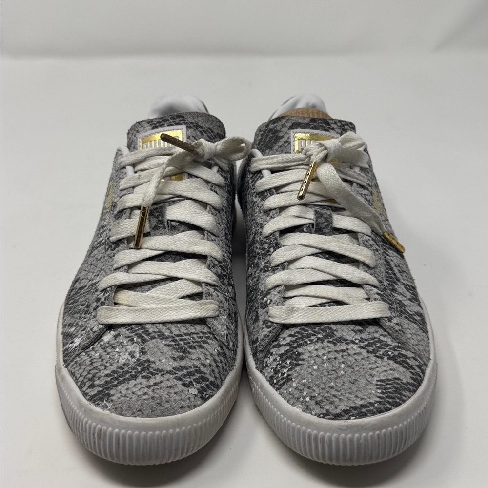 Puma Gray Snakeskin Sneakers with Gold Details